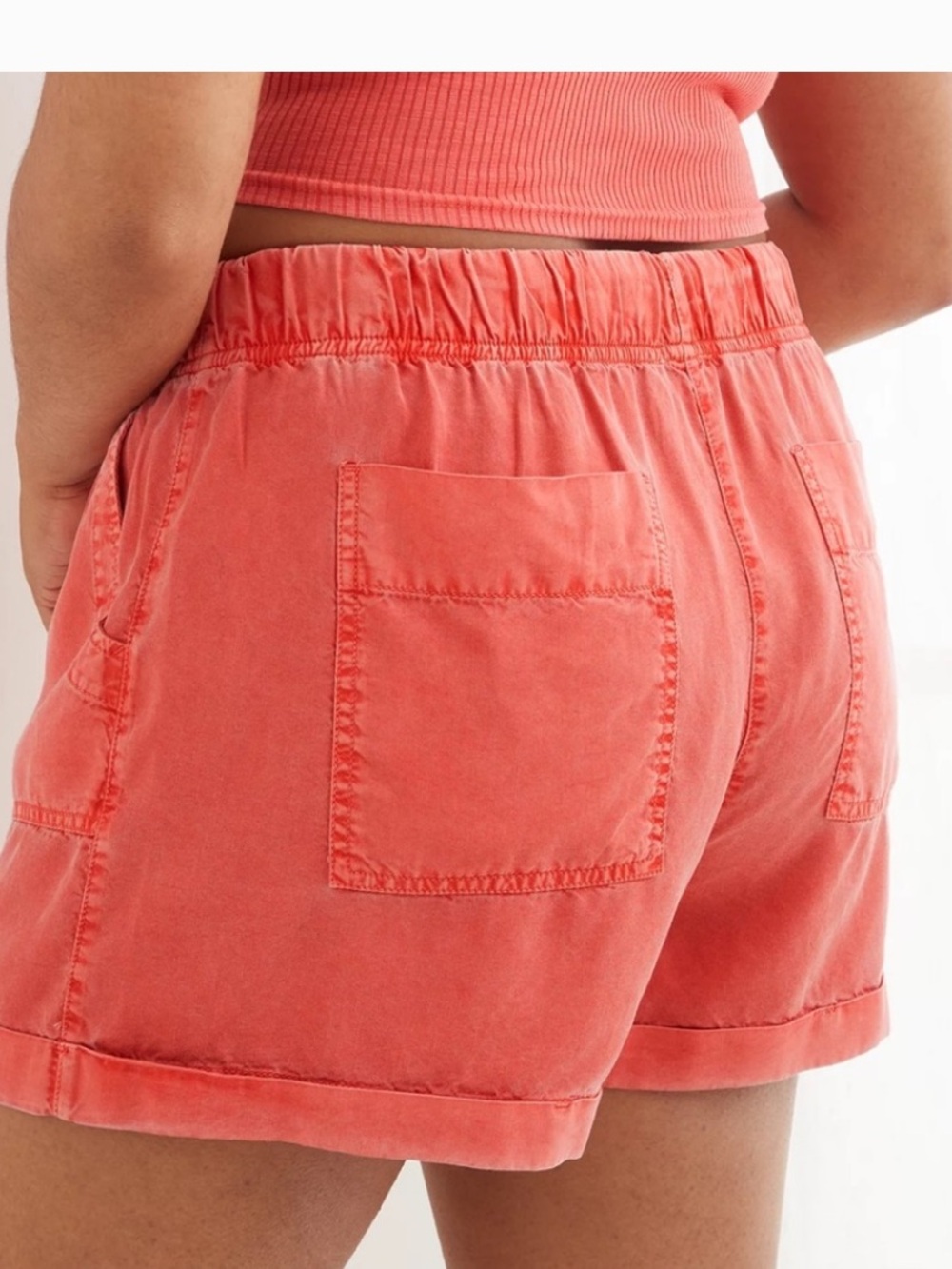 aerie Spicy Coral Drawstring Cotton Shorts, NWT, Large - Picture 2 of 6